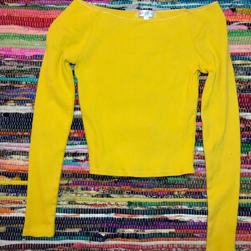Yellow off the shoulder long sleeve t-shirt